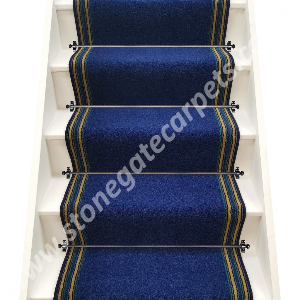 Brintons Carpets Bell Twist Windermere Lake & Navy Lime Train Stripe Stair Runner (Per Linear Metre)